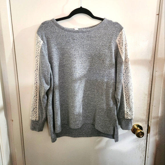 WHITE LACE Sleeves Sweatshirt Flora Nikrooz Gray Medium - Picture 4 of 5